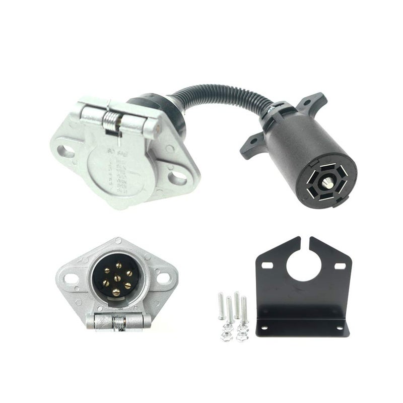 ANTO 7 RV Blade to 7 Pole Round RV Trailer Plug Wire Harness Electrical Quick Converter Adapter with Connector Socket Mounting Bracket - Image 1